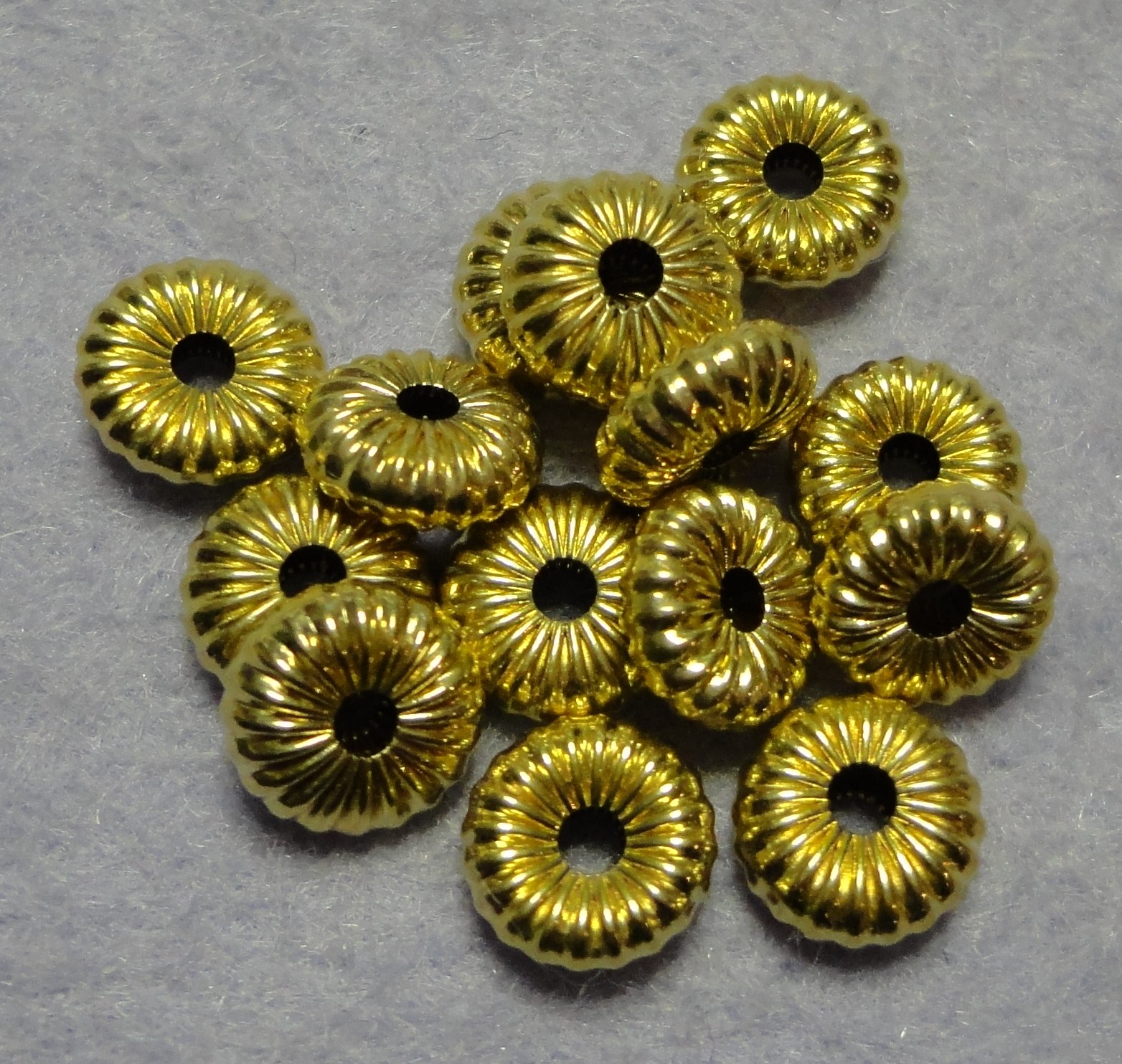 14 KT SOLID GOLD BEADS FLAT ROUNDEL 6 PCS